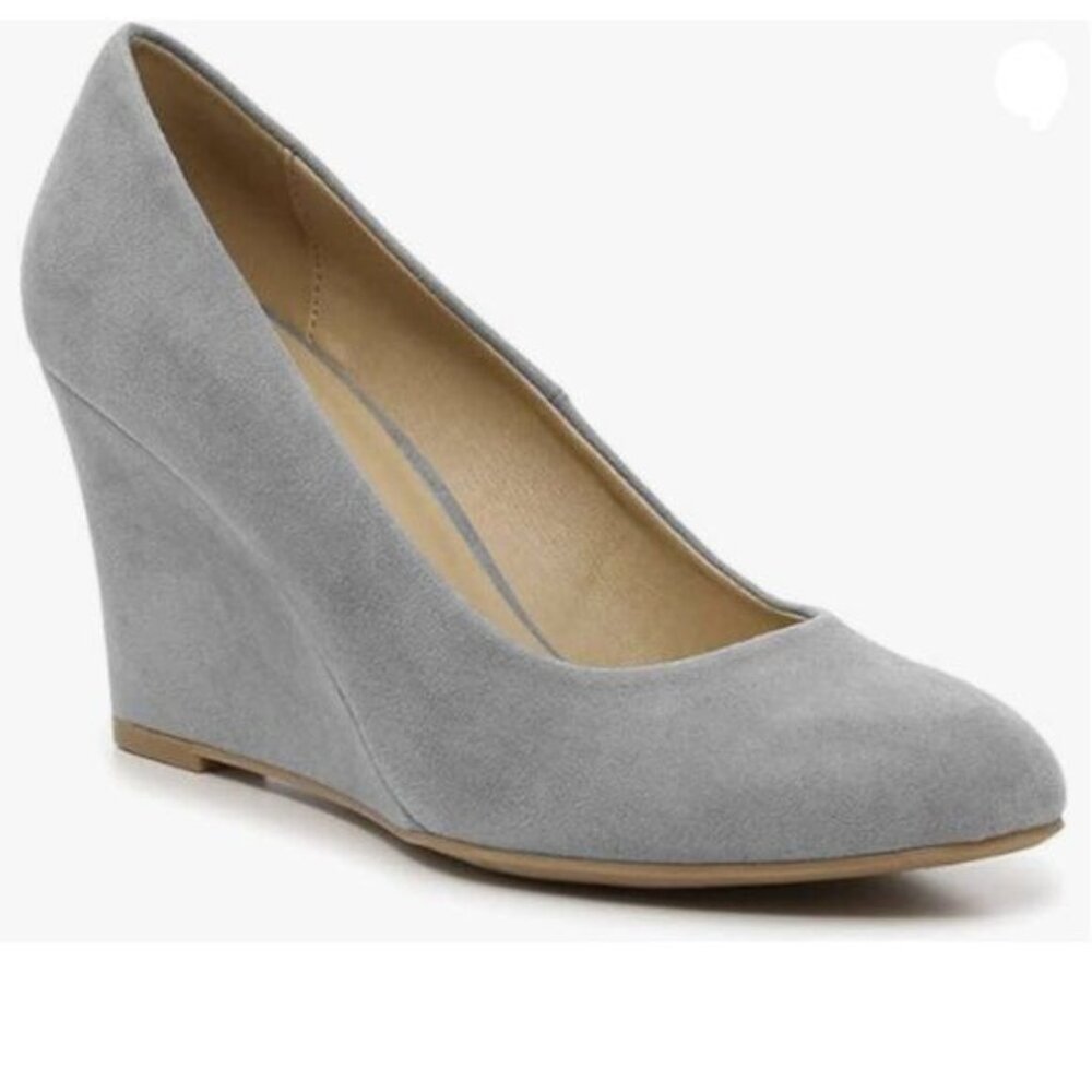 FOWT Women's Classic Wedge Pumps Basic Closed Almond Toe Thick High Heels Grey